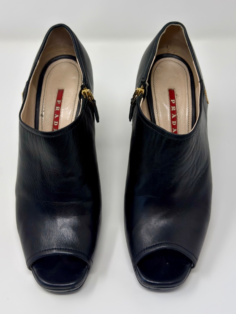 Prada black leather wedge peep toe bootie - Picture 5 of 10